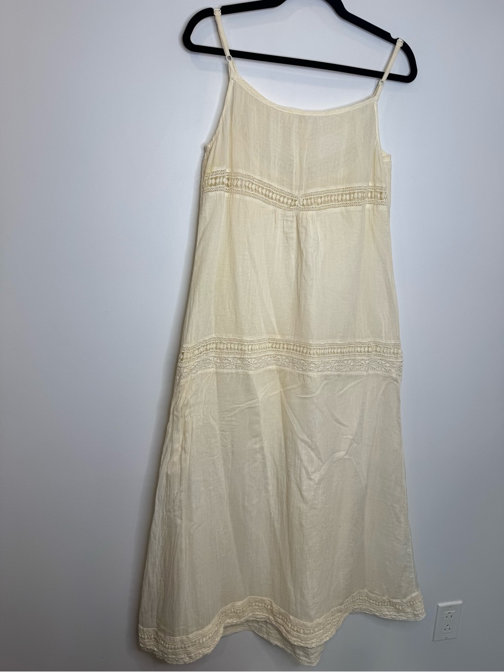 Touché balnéaire Spaghetti Strap Cream Maxi Dress Lace Insets boho cottage sz m - Picture 9 of 11